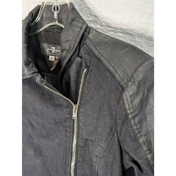 7FAM 7 for all Mankind Denim Moto Jacket S Small Dark Wash - Picture 3 of 9